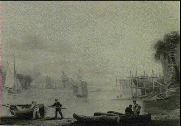 Figures And Boats On An Estuary, Shipbuilding Beyond - view 1