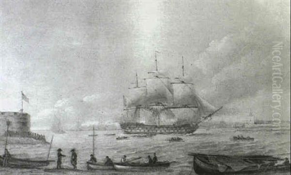 A Coastal Scene With Shipping Off A Fort - view 1