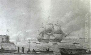 A Coastal Scene With Shipping Off A Fort