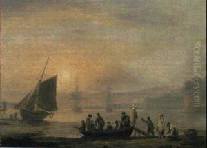Disembarking From The Ferry, Teignmouth [and]     Fishermen On The Shore, Teignmouth by Thomas Luny