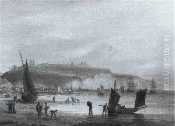 A Panoramic Coastal View With Figures And Boats - view 1