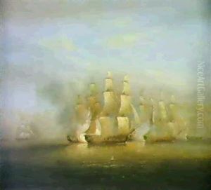 The British Frigate: "arethusa", Under The Command Of Captain Sir Edward Pellew, With The "flora", "melampus"... by Thomas Luny