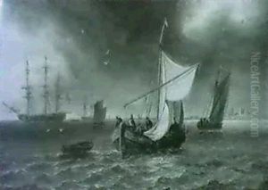 Fishing Vessels And Other Shipping Off A Coast by Thomas Luny