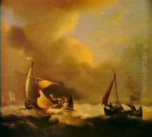 Dutch Fishing Boats In Choppy Seas by Thomas Luny