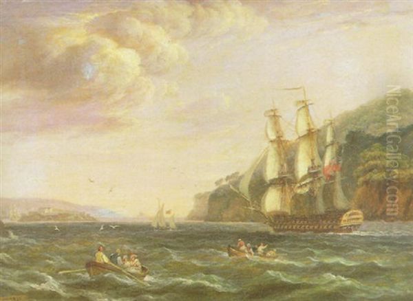 A Two-decker Making Sail From Her Anchorage In Plymouth, Harbour, Past Mount Edgecomb And Approaching Drake Island.. - view 1