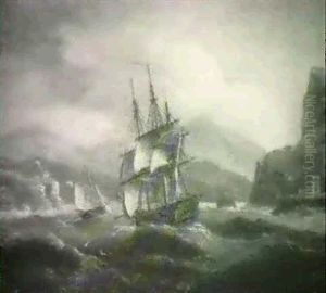 A Frigate With A Pilot Cutter Entering A Bay