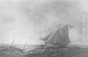 A Royal Navy Cutter And Other Vessels On A Moonlit Sea