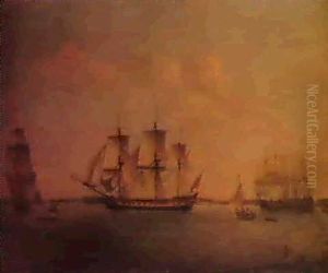 Portrait Of The East Indiaman King George, Seen In Three    Positions Off Blackwall In Theriver Thames.