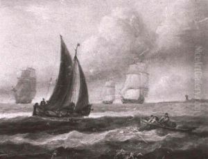 Fishing Boats And Sailing Vessels Offshore by Thomas Luny