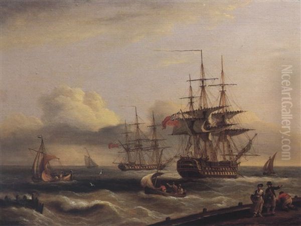 An English Frigate And A Ship Of The Line Getting Underway In A Fresh Breeze - view 1
