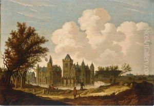 A View Of The Castle Of Egmond With Figures On A Path And Fishermen In Front Of The Castle A View Of The Castle Of Egmond With Figures On A Path And Fishermen In Front Of The Castle