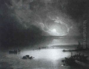 Fisherfolk On A Beach By Moonlight by Thomas Luny