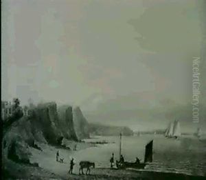 A Cutter Off Dawlish, On The River Teign, With Figures On The Beach by Thomas Luny