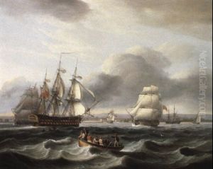 British Men Of War And Other Shipping Off Portsmouth Harbour by Thomas Luny