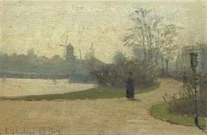 Scenery From Oerstedparken With Walking People by Marie Antoinette Henriette Luplau