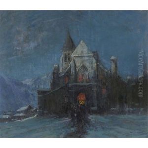 Winterliche Prozession Bei Nacht Vor Gotischer Kirche by Alessandro Lupo