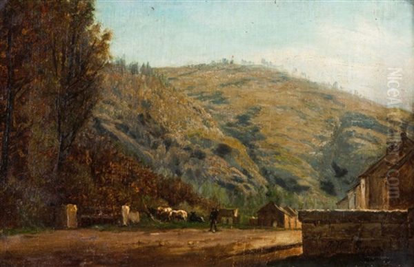 Landscape With Mountain, Houses And Animals - view 1