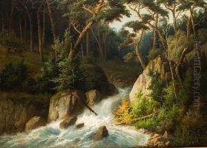 Cerfs En Bordure De Riviere by Gerard Joseph Adrian van Luppen