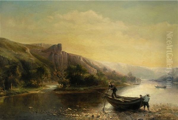 Flusslandschaft Mit Fischern Und Fahrleuten - view 1