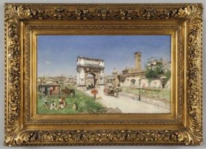 Veduta Dell'arco Di Tito Al Foro Romano Con Personaggi by Joaquin Luque Rosello