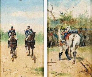 Soldados A Caballo (pair) by Joaquin Luque Rosello