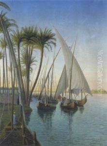 Segelboote Auf Dem Nil by Rudolf von Luerzer-Zechenthall