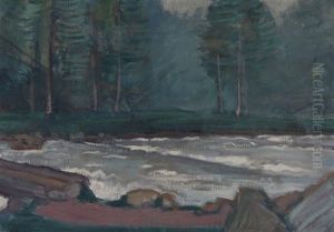 Flussufer Mit Wald by Jean-Jacques Luscher