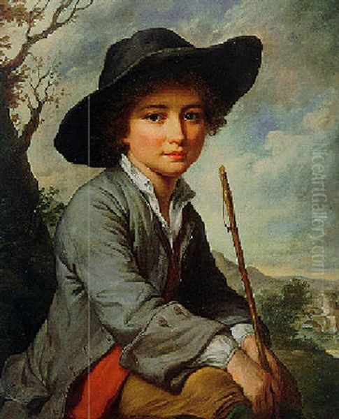 Portrait Of A Young Boy Seated In A Landscape - view 1
