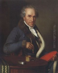 Portrait Seines Vaters (?) Mit Farbe Und Pinsel by Johannes Luethy