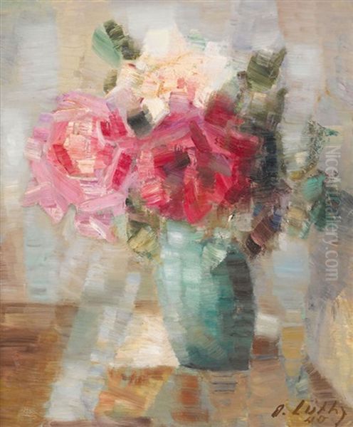 Stillleben Mit Blumenstrauss In Gruner Vase - view 1