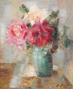 Stillleben Mit Blumenstrauss In Gruner Vase