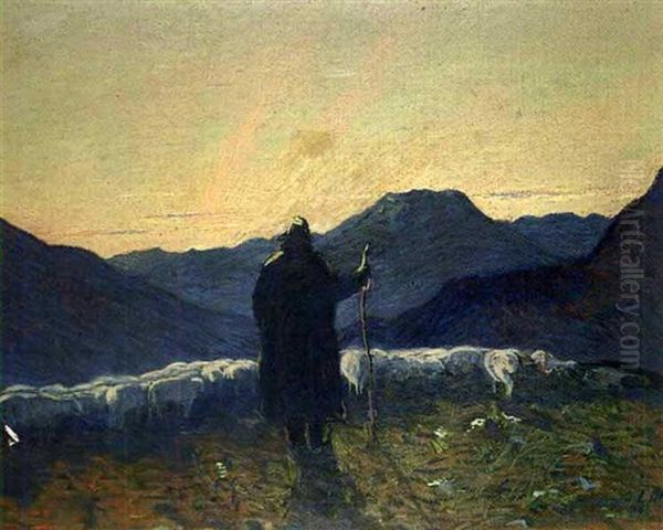 Schafhirte In Walliser Landschaft Mit Mischabel - view 1