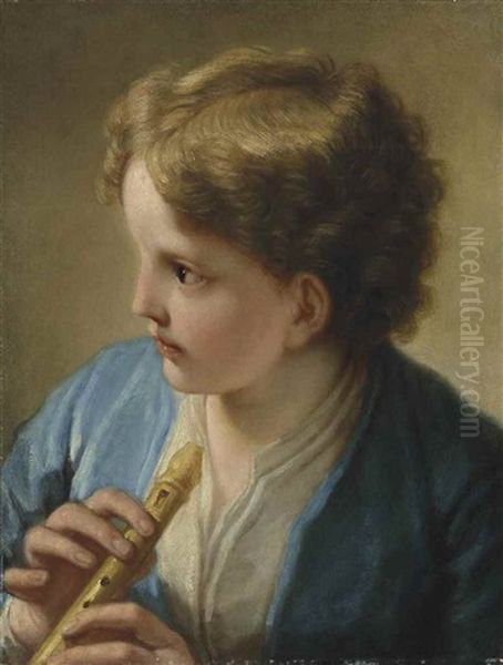 A Young Boy In A Blue Jacket Holding A Flute - view 1