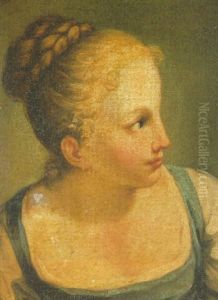 The Head Of A Young Girl With Braided Hair Wound Into A Bun by Benedetto Luti
