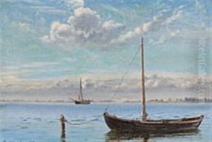 Cloudy Summer Day At Nykobing Falster by Mathias Jakob Frederik Luetken