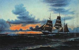 Seascape With Sailing Ship by Mathias Jakob Frederik Luetken