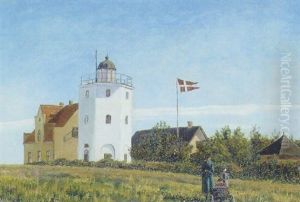 Mor Med Sine To Born Ved Gedser Fyr by Mathias Jakob Frederik Luetken
