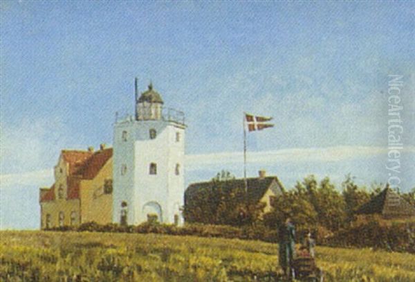 Tre Smapiger Med En Traekvogn Ved Fyrtarnet, Gjedser - view 1
