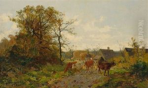 Reiter Mit Kuhen Auf Dem Feldweg