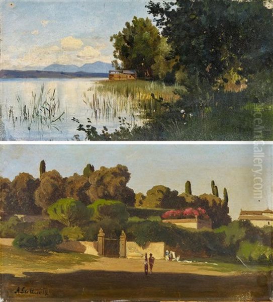 Am Chiemsee. (+  Italienischer Park, Oil On Paper; 2 Works) - view 1