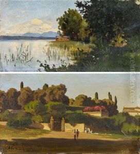 Am Chiemsee. (+  Italienischer Park, Oil On Paper; 2 Works)