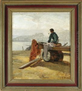 Fischer Mit Karren Am Strand