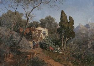Italienische Gebirgslandschaft Mit Kleinem Bauernhaus Italienische Gebirgslandschaft Mit Kleinem Bauernhaus
