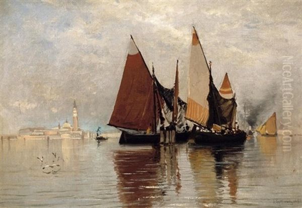 Venedig. Segelboote Und Dampfschiff In Der Lagune Der Stadt - view 1