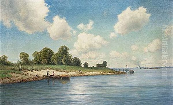 Sommarlandskap Med Figurer Vid Strand - view 1