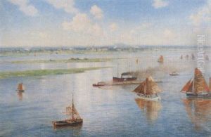 Segelschiffe Und Kahne Auf Hollandischen Kanal by Ascan Lutteroth