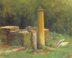 Garten Mit Brunnen Und Gansen