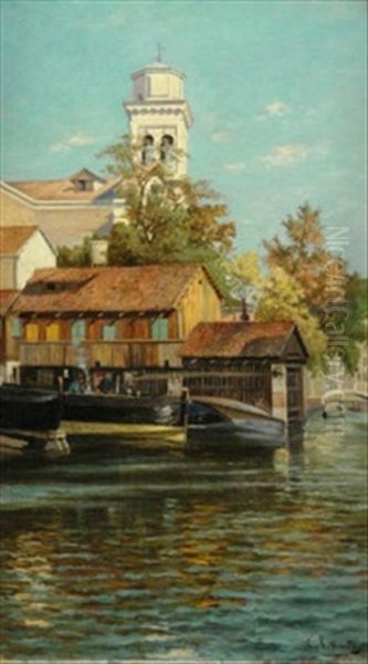 Partie Von Venedig. Im Vordergrund Zwei Bootsbauer Bei Der Arbeit - view 1
