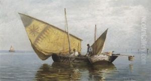 Fischer In Ihren Booten In Der Lagune Von Venedig by Emma Lutteroth