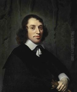 Portrait Of A Young Gentleman In A Black Costume With A White Collar And Cuffs, Holding A Glove